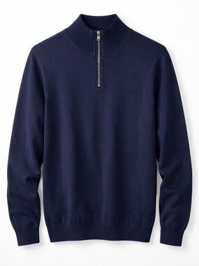 Hugo Boss Navy Mock Neck Sweater 1/4 Zip Italian Wool XXL